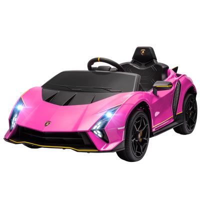Qaba 12V Lamborghini Autentica Licensed Kids Car with Remote Control, 4 Wheels Spring Suspension, Soft Start, Pink 