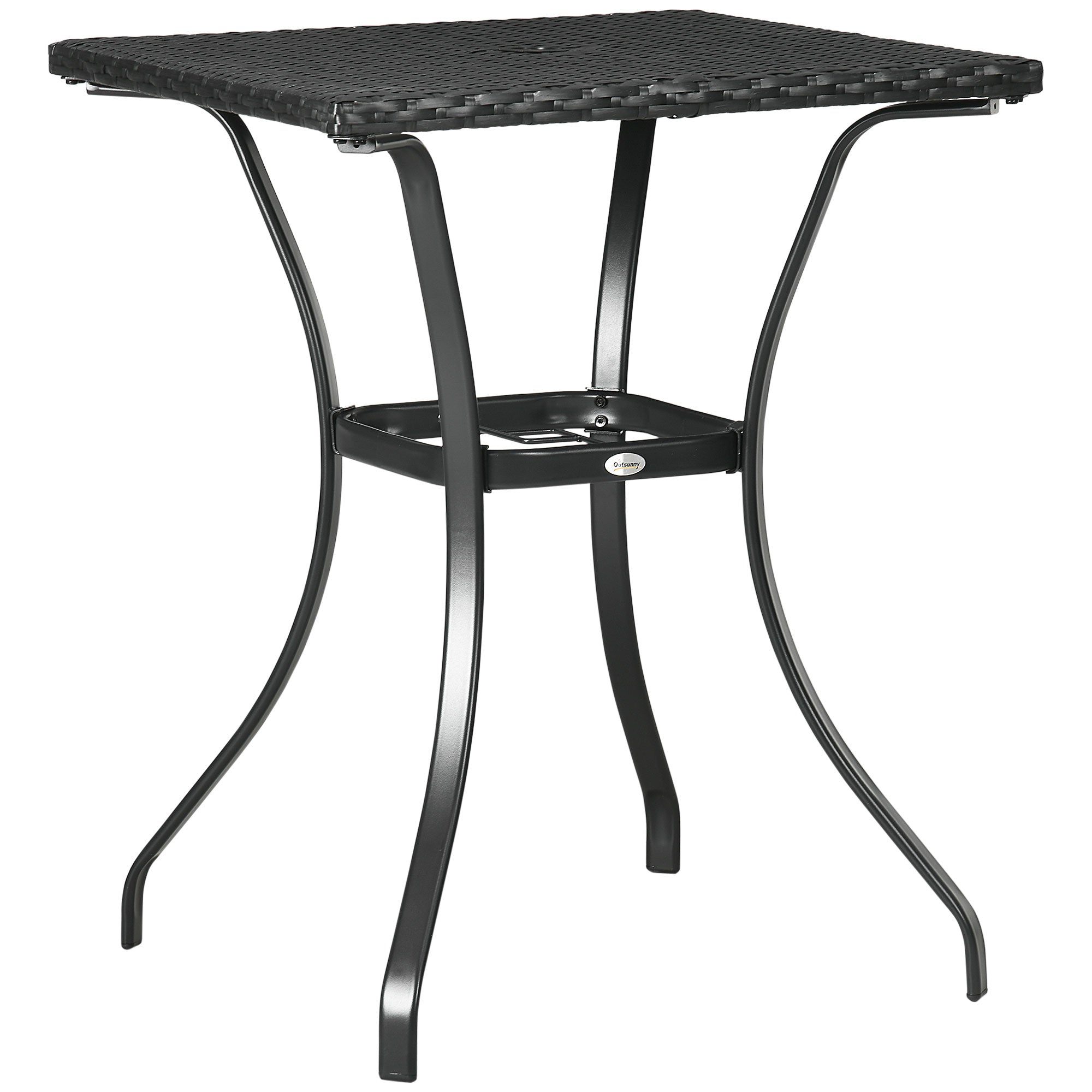 Outsunny Black Wicker Patio Panache: Outdoor Rattan Coffee Table with Umbrella Hole, Plastic Board Top 