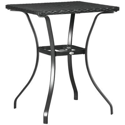 Outsunny Black Wicker Patio Panache: Outdoor Rattan Coffee Table with Umbrella Hole, Plastic Board Top 