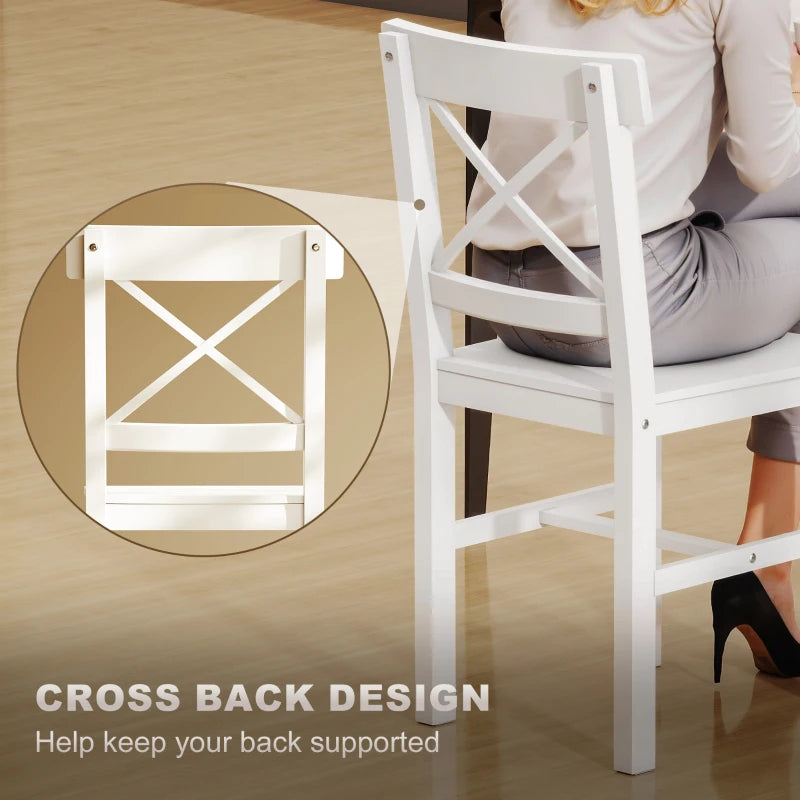 Wooden Dining Chairs Set of 2, Kitchen Chairs with Cross Back, Solid Structure for Living Room and Dining Room, White