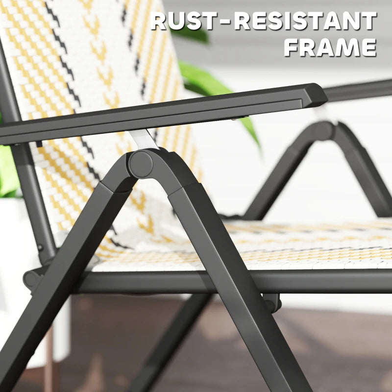 Outdoor Wicker Chairs Set of 2 with 5-Position Adjustable Backrest, Armrest, Steel Frame, Orange