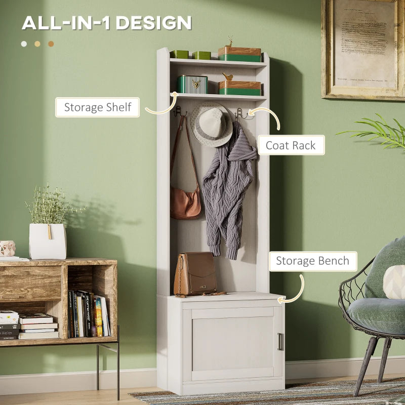 Modern Hall Tree with Shoe Storage Bench, Coat Rack and Shelves, White