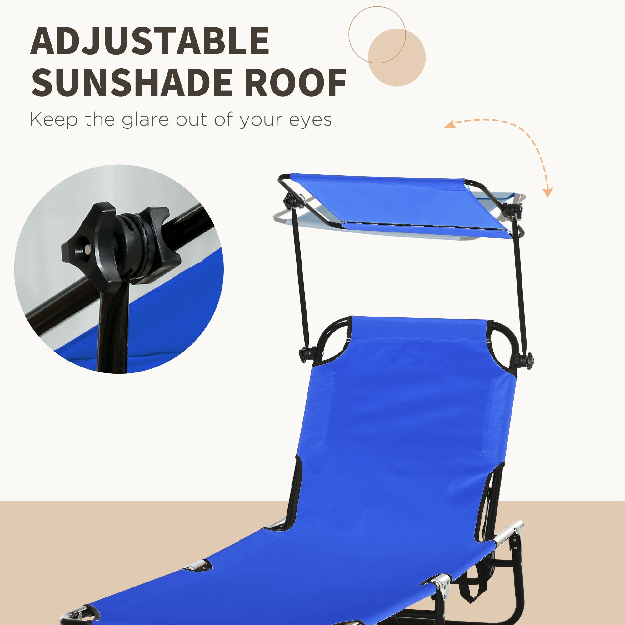 Outsunny 2 Piece Folding Outdoor Chaise Lounges, Pool, Sun, Tanning Chairs with Reclining Back, Sunshade for Beach, Patio, Blue 