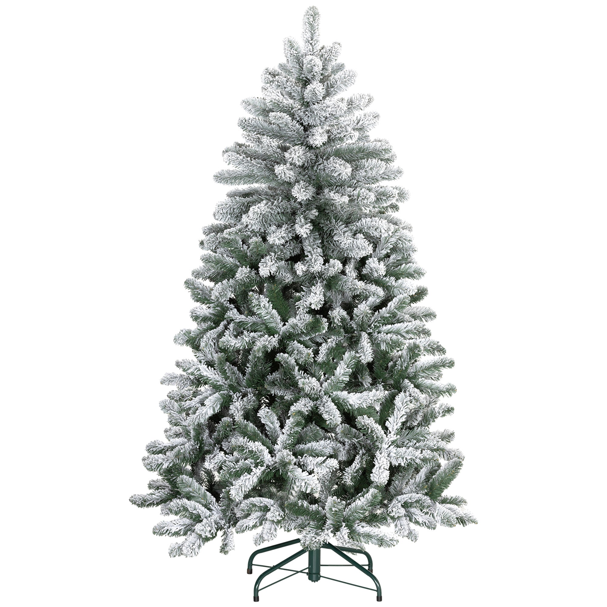 HOMCOM 5 Foot Artificial Flocked Christmas Tree with Snow, Metal Stand, Hinged Xmas Tree for Home Office Holiday 