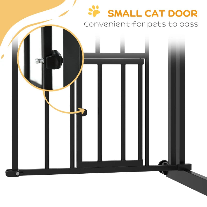Auto-Close Pet Gate, Stair Gate with Cat Door, Double Locking for Doorways Hallways Stairs, Fits 29"-31.5" Wide, Black