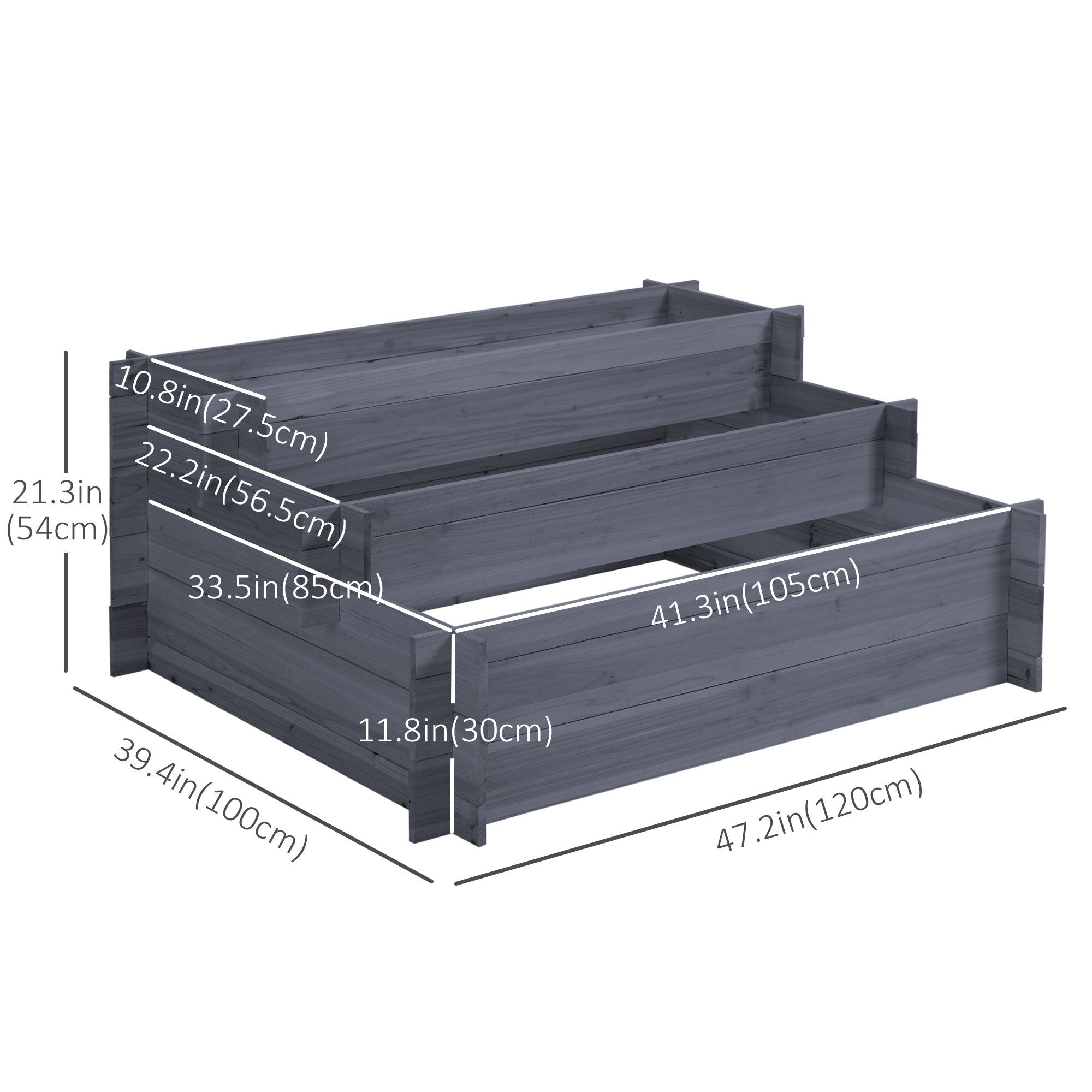 Outsunny 3-Tier Raised Garden Planter Kit Wooden Elevated Planter Boxes Outdoor Vegetable Flower Herb Garden Grey 