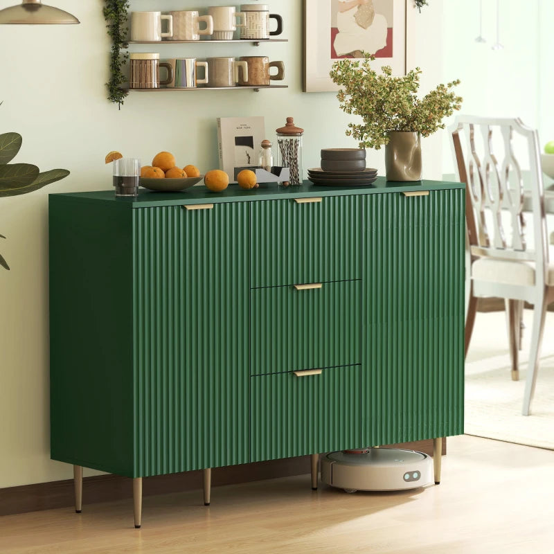 Modern Kitchen Storage Cabinet, Sideboard Buffet Cabinet w/ 3 Drawers and Adjustable Shelves for Kitchen Hallway, Green