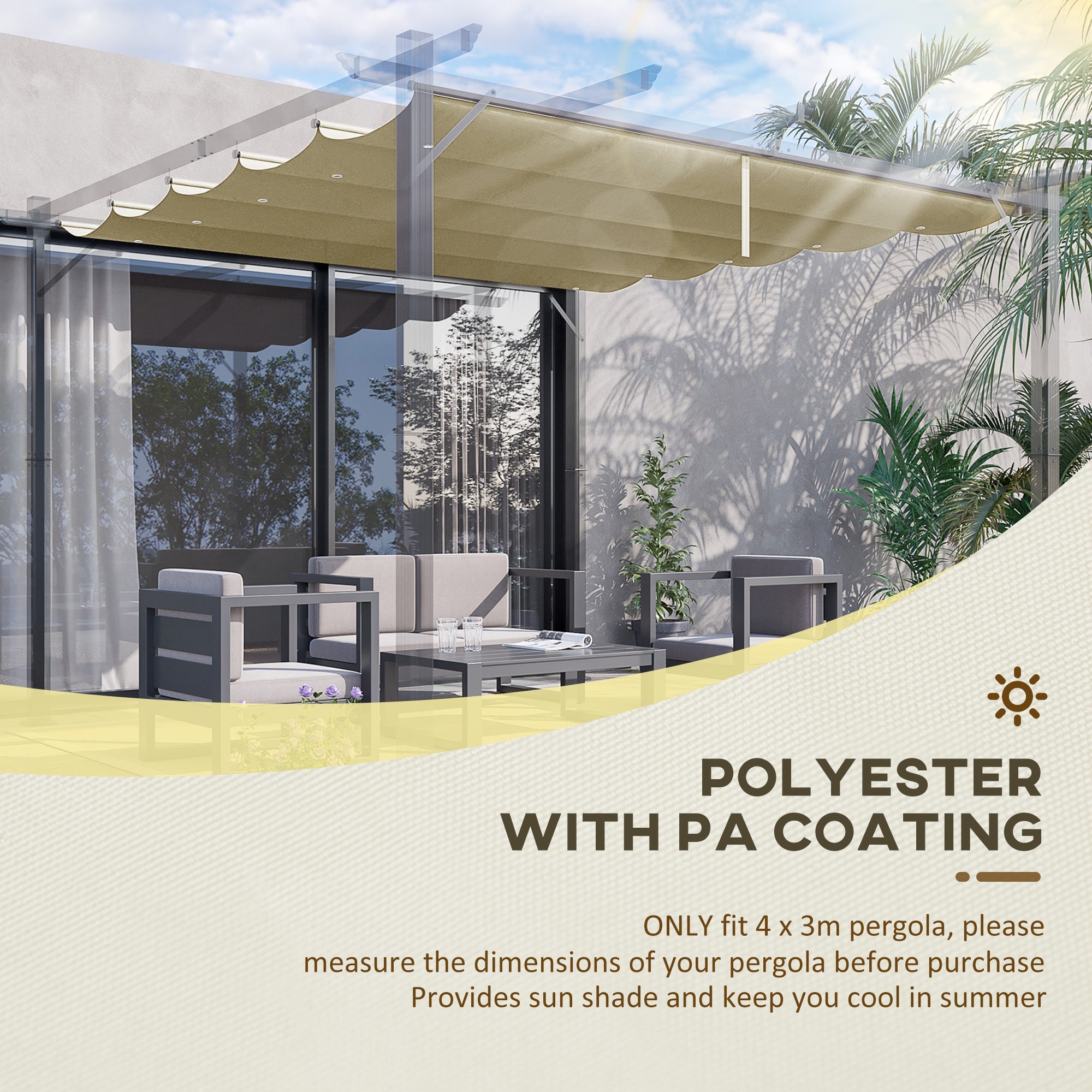 Outsunny Retractable Pergola Canopy Cover Replacement for 13.1' x 9.8' Pergola, Beige 