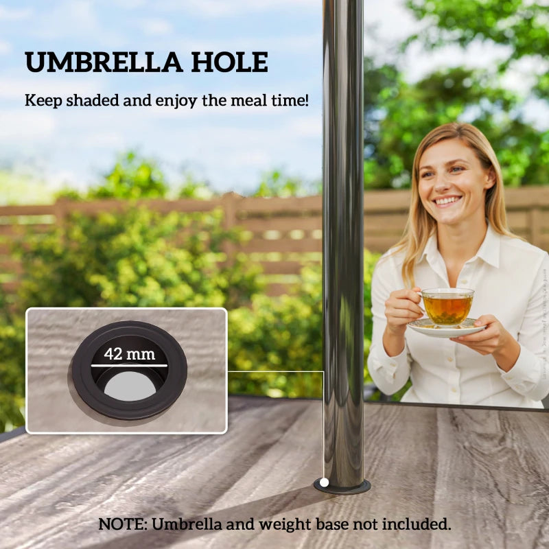 Outdoor Dining Table for 4, Square Patio Table with Umbrella Hole, Shelf, Faux Wood Top for Garden, Backyard, Grey