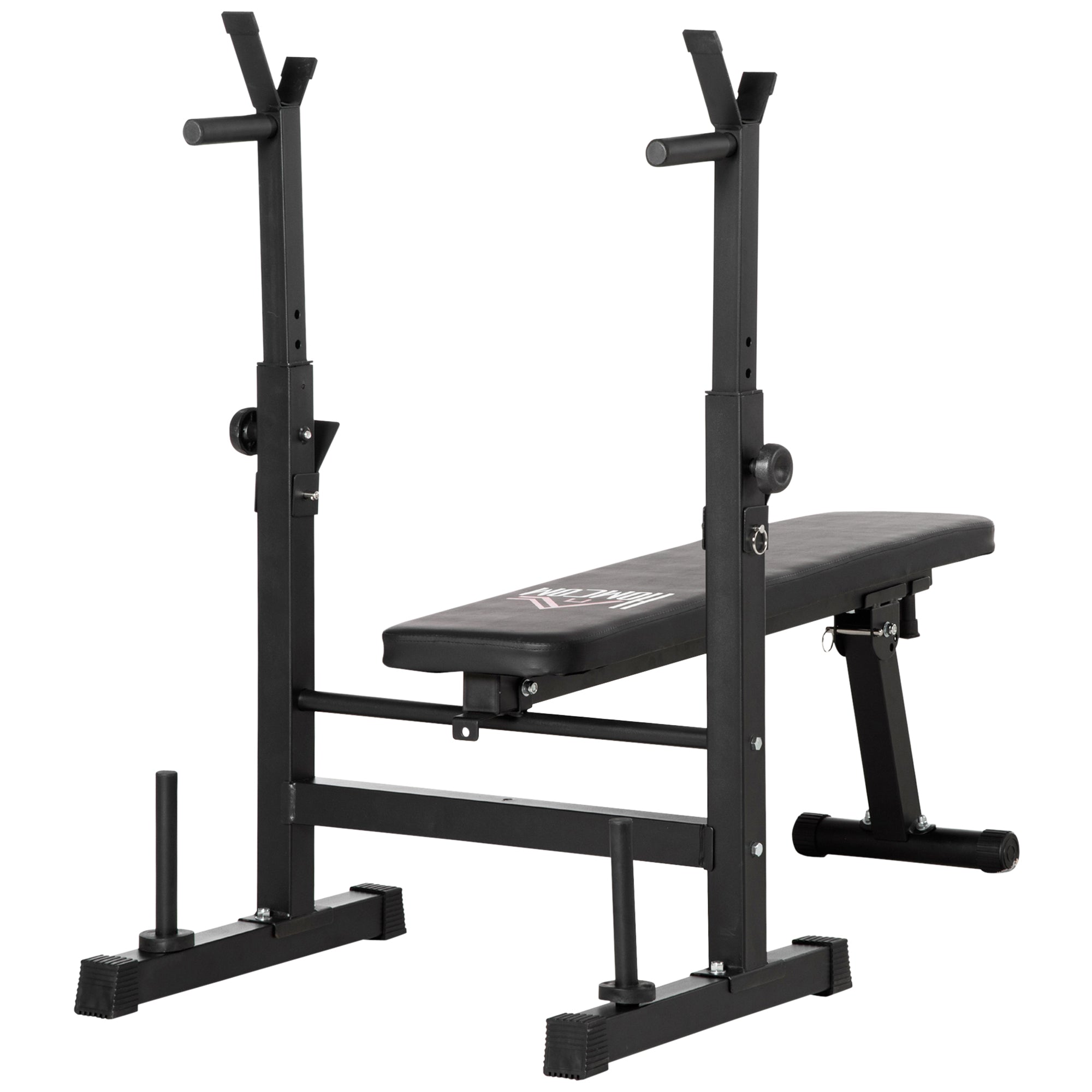 Soozier Strength Training Bench Adjustable Foldable Bench Press with Barbell Rack & Dip Station Black 