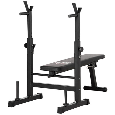 Soozier Strength Training Bench Adjustable Foldable Bench Press with Barbell Rack & Dip Station Black 
