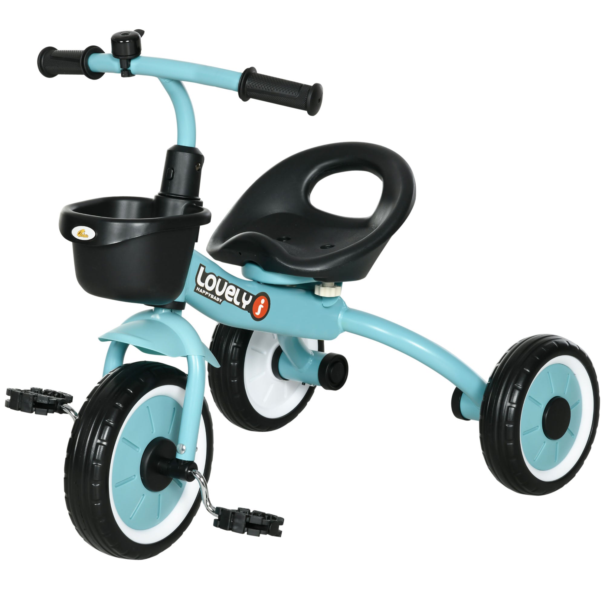 Qaba Kids Tricycle: Adjustable Seat 2-5 Years, Basket, Bell, for Girls/Boys, Blue, Toddler Trike 