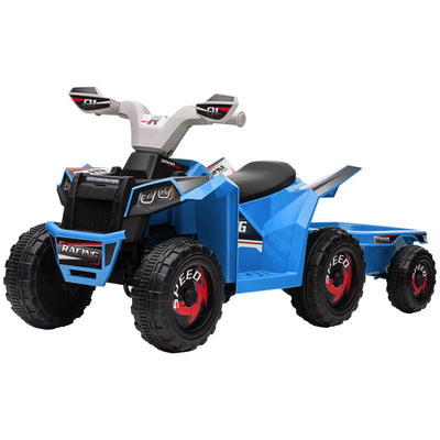 Aosom 6V Kids ATV Quad Battery Powered Electric Vehicle Back Trailer Wear-resistant Wheels Boys Girls Blue Toy 