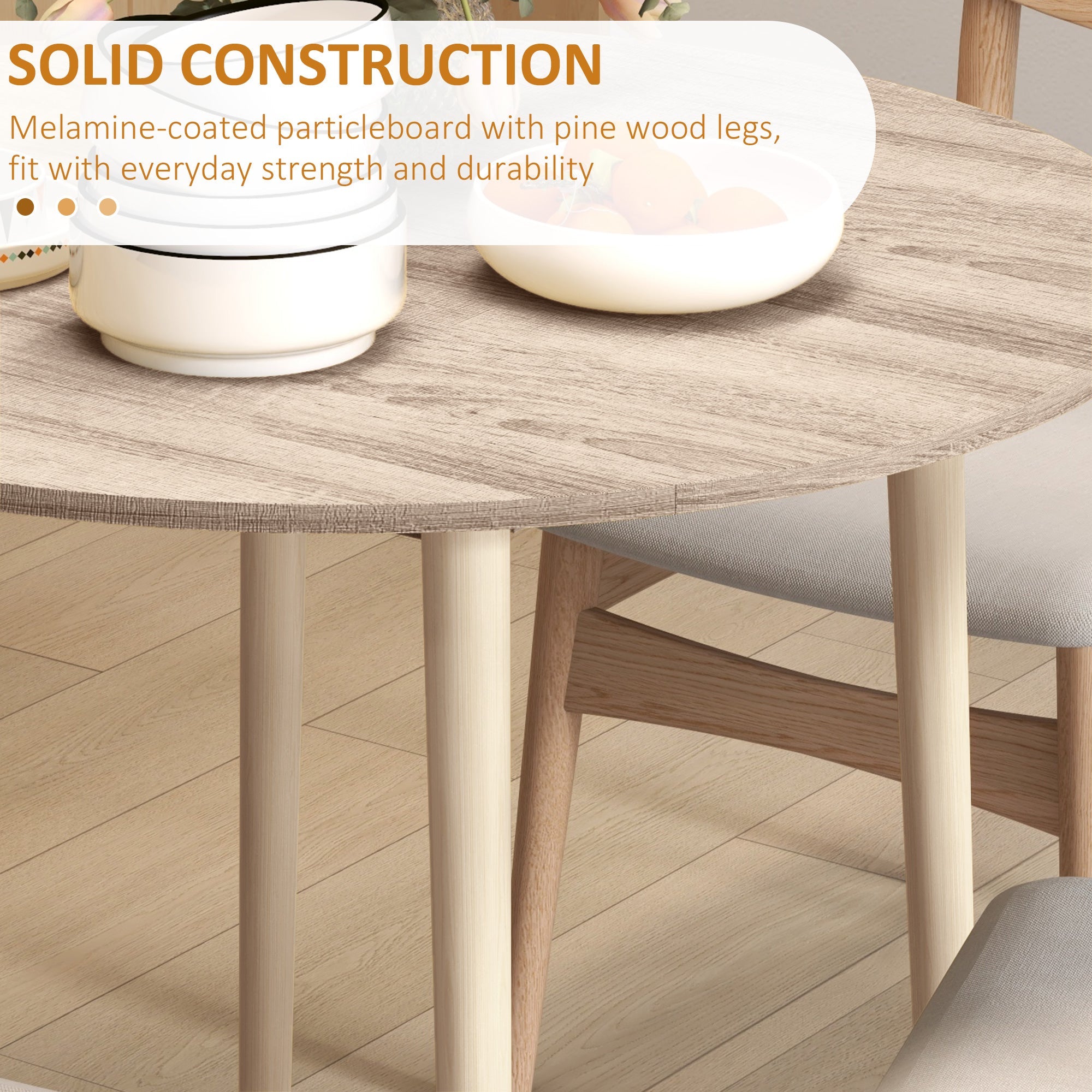 HOMCOM Folding Dining Table, Round Drop Leaf Kitchen Table for Small Spaces with Wood Legs, Oak 