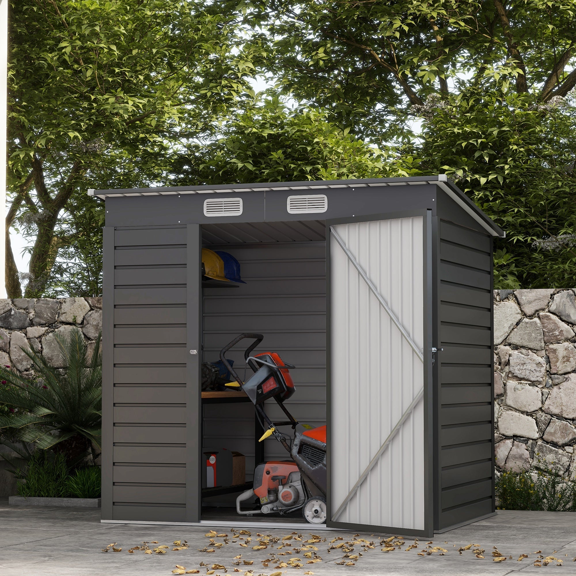 Outsunny 6 x 4FT Galvanized Garden Storage Shed, Metal Outdoor Shed with 2 Vents, Grey 