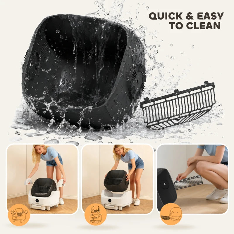 Open-Top Self Cleaning Cat Litter Box, Automatic Cat Litter Box with Integrated Safety Protection