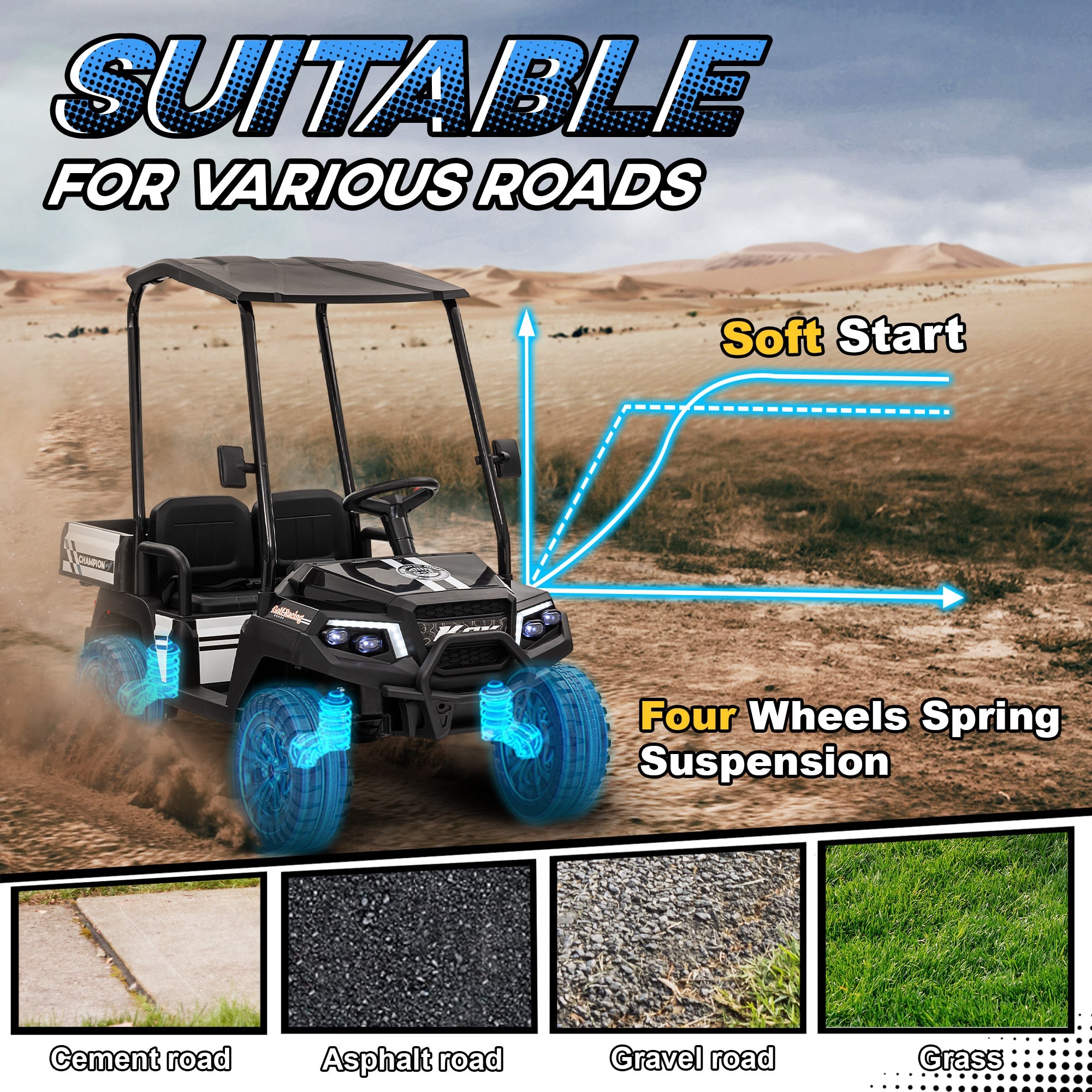 Qaba 24V 2 Seater Electric Car for Kids w/ Remote Control, 4 Wheels Spring Suspension, Soft Start, Storage, Sunshade, Black 