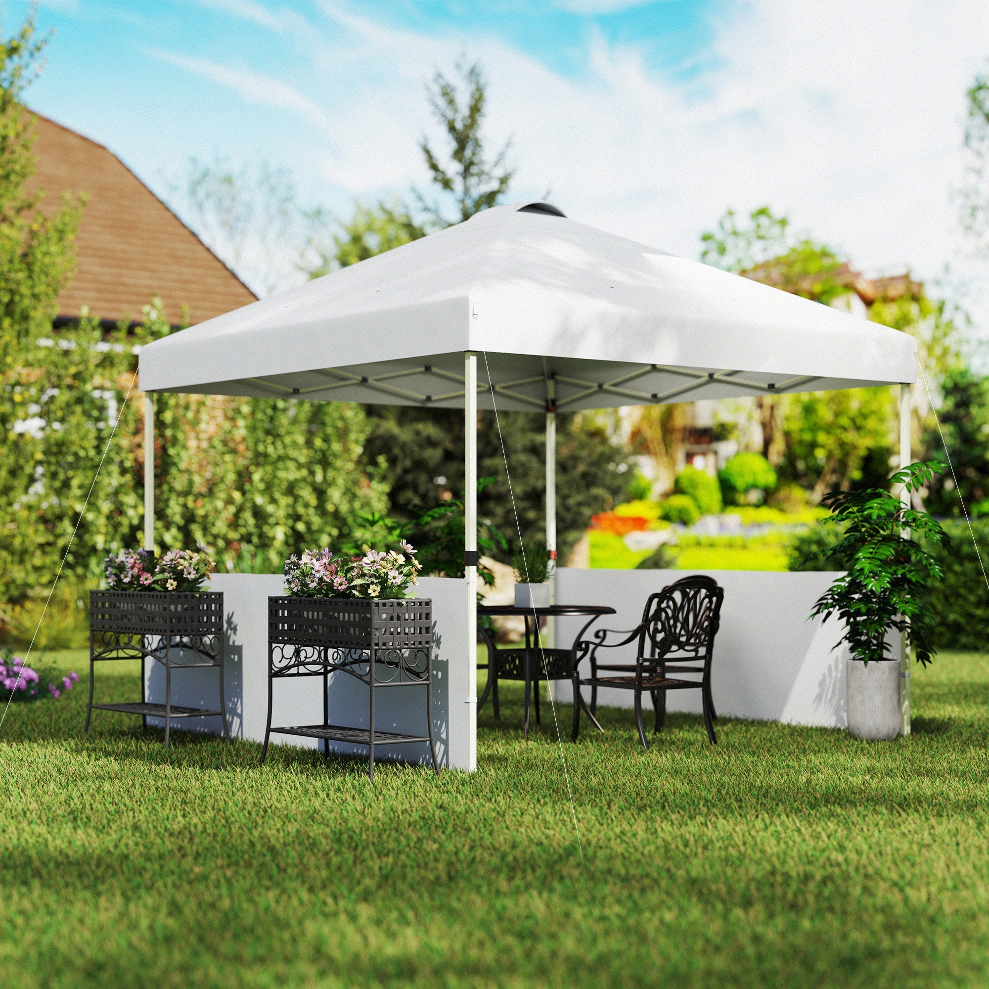Outsunny 10' x 10' Pop Up Canopy Tent with 2 Half Sidewalls, UV50+ Height Adjustable Instant Sun Shelter, White 