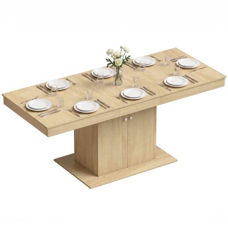Extendable Dining Table with Storage Cabinet & Adjustable Shelf – Natural Wood