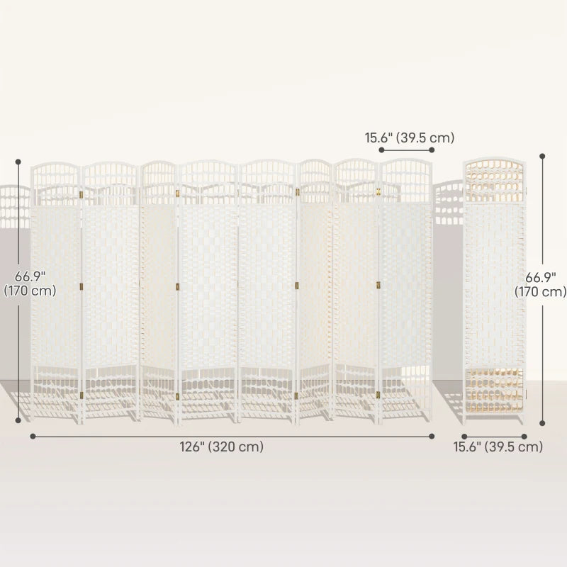 8 Panel Folding Room Divider, Portable Privacy Screen, Wave Fiber Room Partition for Home Office, White