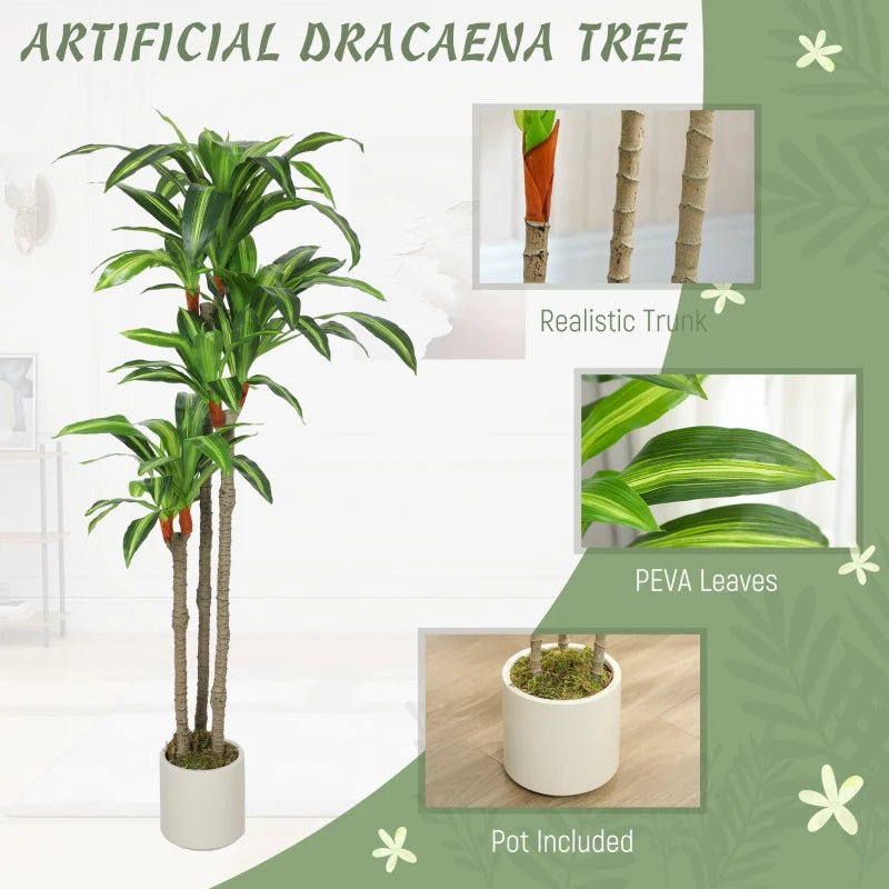 5FT Dracaena Fake Plant, Artificial Plant with Bendable Trunks for Home Office Decor, Green