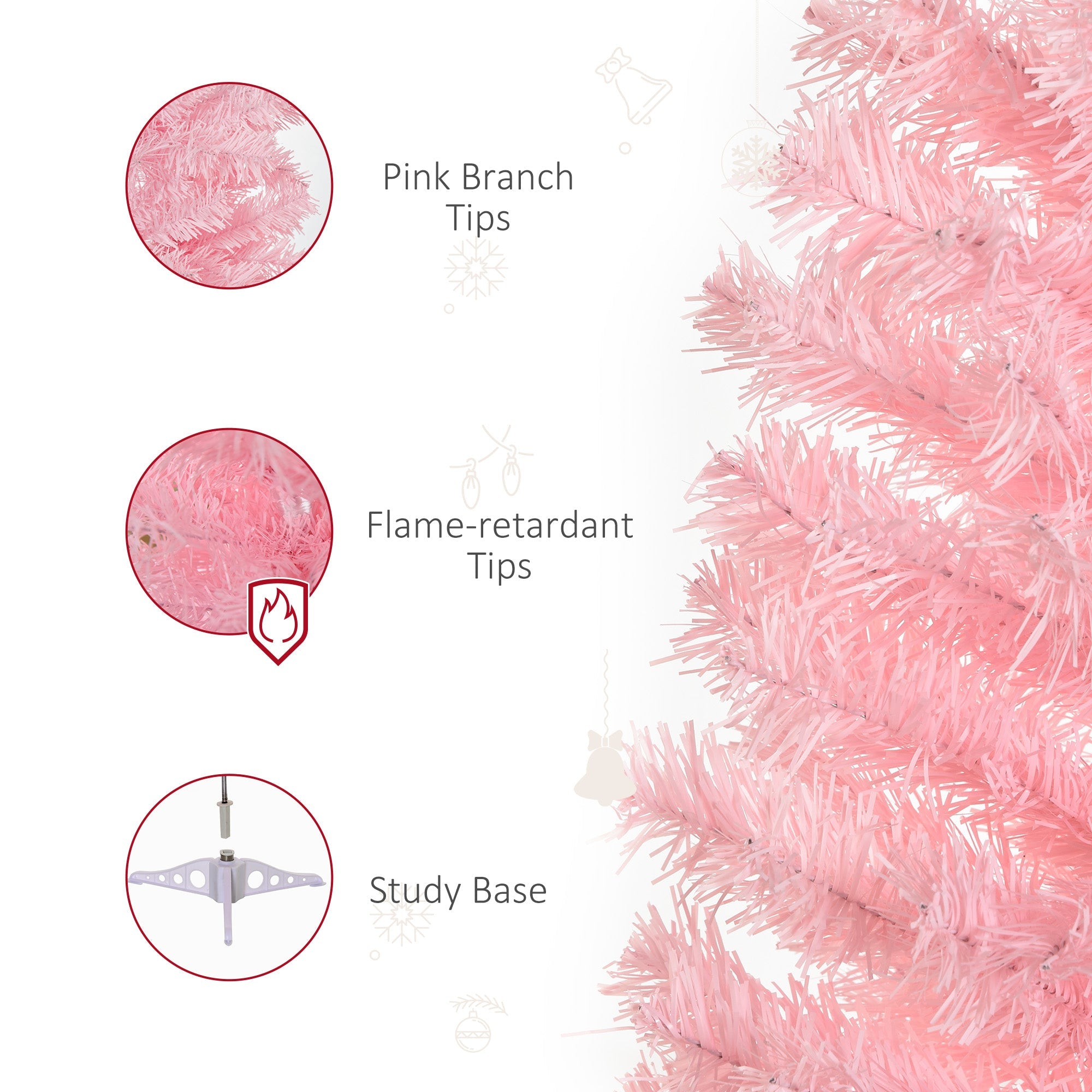 HOMCOM 4FT Artificial Christmas Tree Holiday Xmas Holiday Pencil Tree Decoration with Automatic Open for Home Party, Pink 