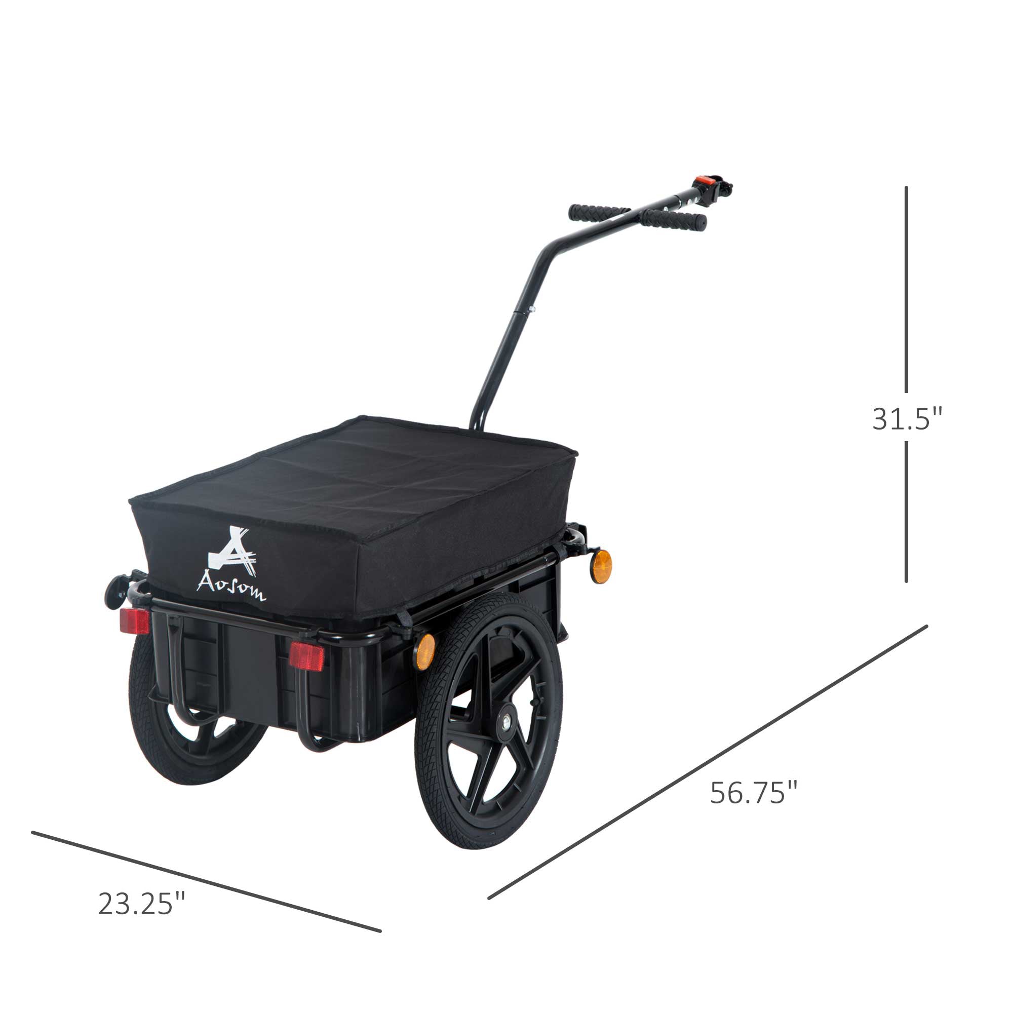 Aosom Luggage Cart Stroller Wagon with Double Wheel Internal Frame Enclosed Bicycle Cargo Trailer Multi-functional Steel, Black 