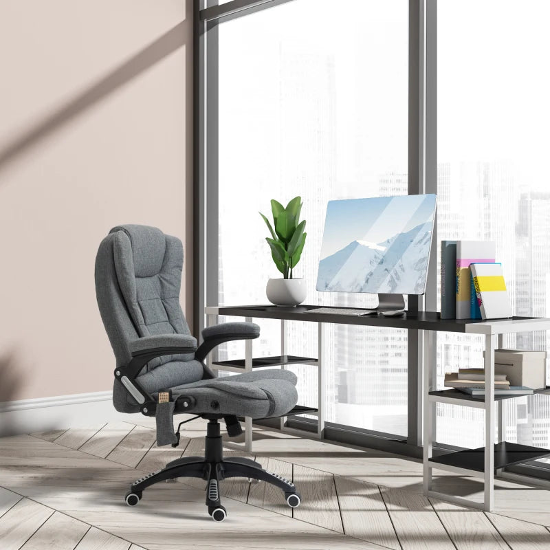 6 Point Vibrating Massage Home Office Chair High Back Executive Chair with Reclining Back, Swivel Wheels, Grey