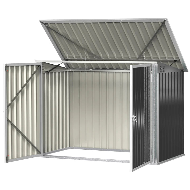 Outdoor Trash Can Shed with Double Door and Vents Outdoor Garden Storage for 2 Trash Cans, Dark Grey