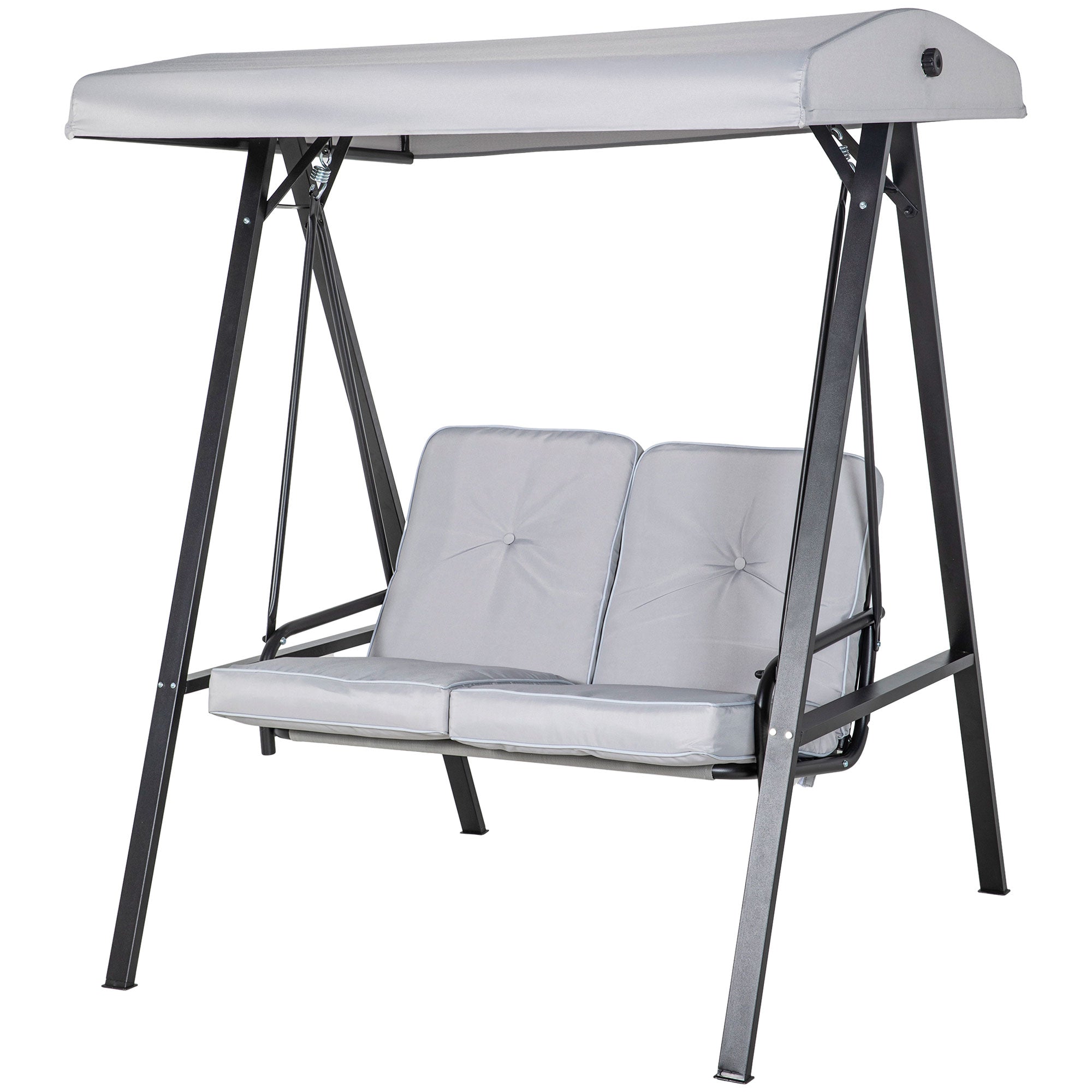 Outsunny 2-Seater Outdoor Porch Swing with Adjustable Canopy Patio Swing Chair for Garden Poolside Backyard in Grey 