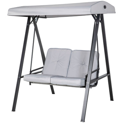 Outsunny 2-Seater Outdoor Porch Swing with Adjustable Canopy Patio Swing Chair for Garden Poolside Backyard in Grey 