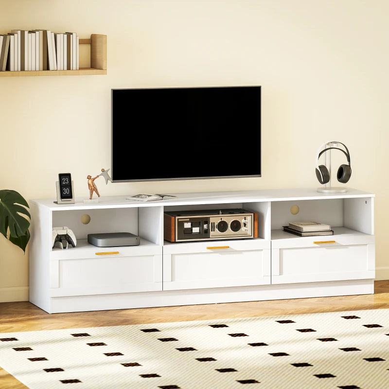 TV Stand with Storage, Modern Entertainment Center with 3 Cabinets and 3 Open Shelves, for TVs up to 85", White