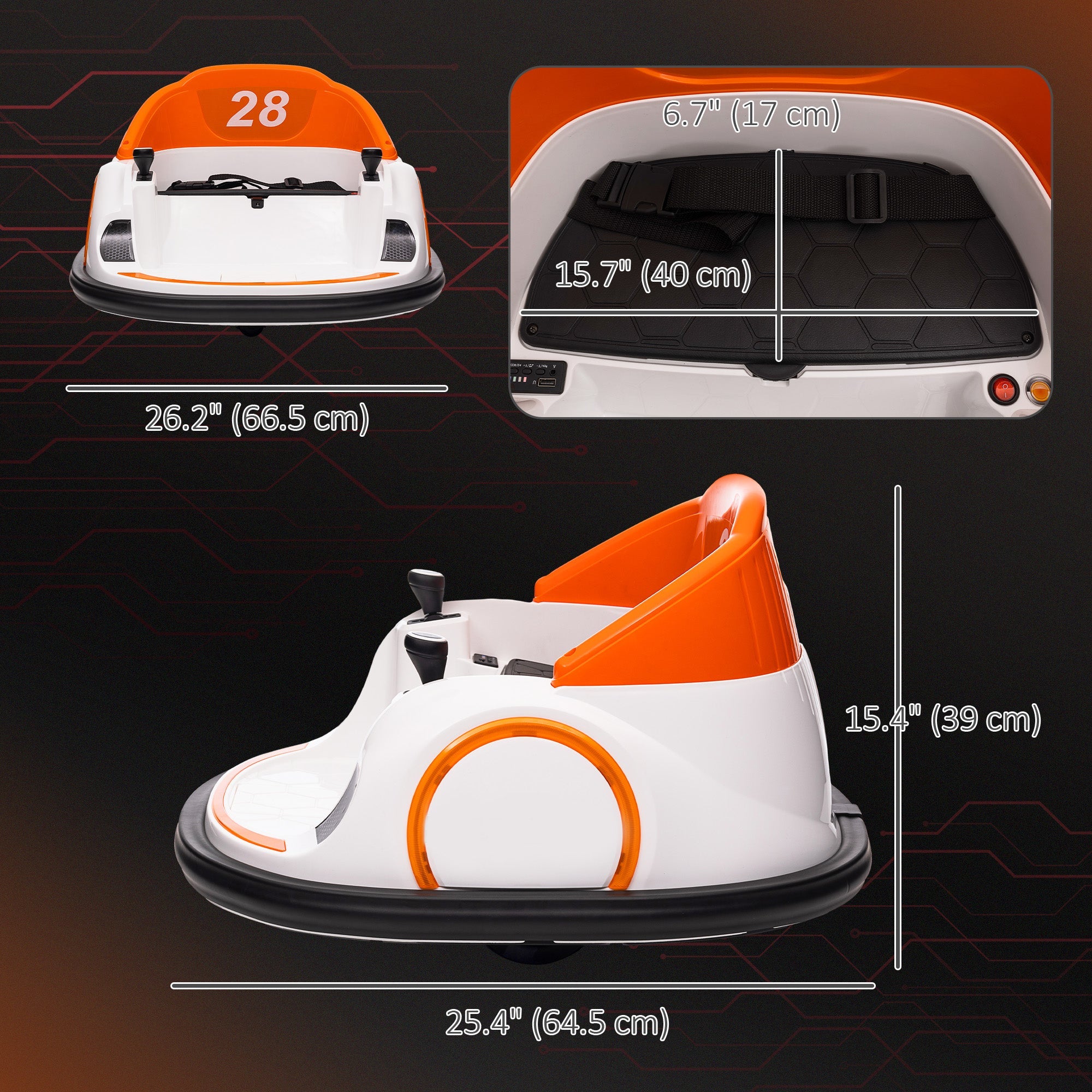 Qaba 12V Bumper Car for Toddlers, Ride On Car with 360 Degree Remote Control, Lights Music Horn, for 1.5-5 Years, Orange 