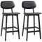 Bar Stools Set of 2, PU Leather Counter Height Barstools, Bar Chairs with Footrest and Solid Wood Legs, Black