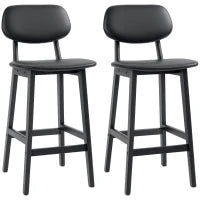 Bar Stools Set of 2, PU Leather Counter Height Barstools, Bar Chairs with Footrest and Solid Wood Legs, Black