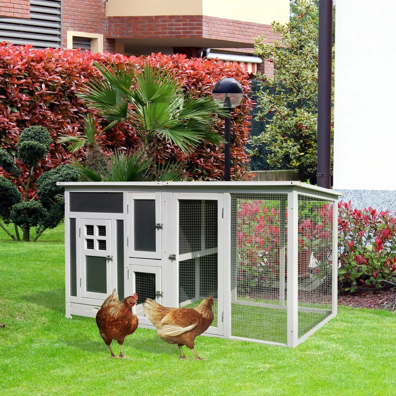 63" Chicken Coop Wooden Hen House Rabbit Hutch Poultry Cage Pen Outdoor Backyard with Nesting Box and Run Small Animal Cage PC Roof Grey