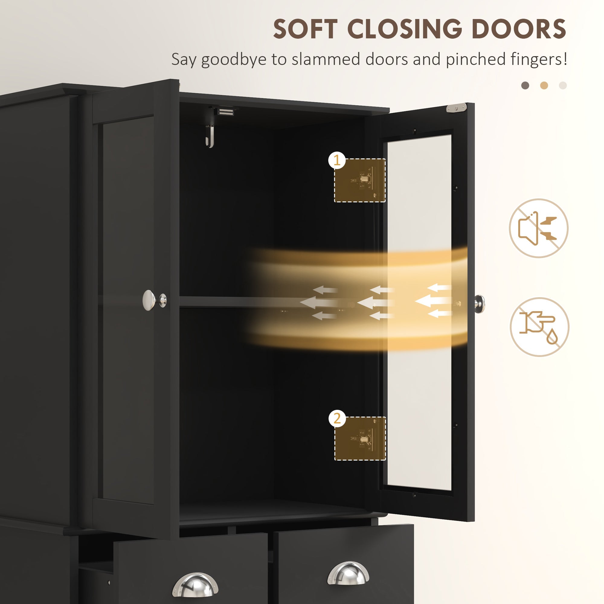 HOMCOM 61" Kitchen Pantry Cabinet, Freestanding Farmhouse Storage Cabinet with Soft Close Glass Doors and Adjustable Shelves, Black 