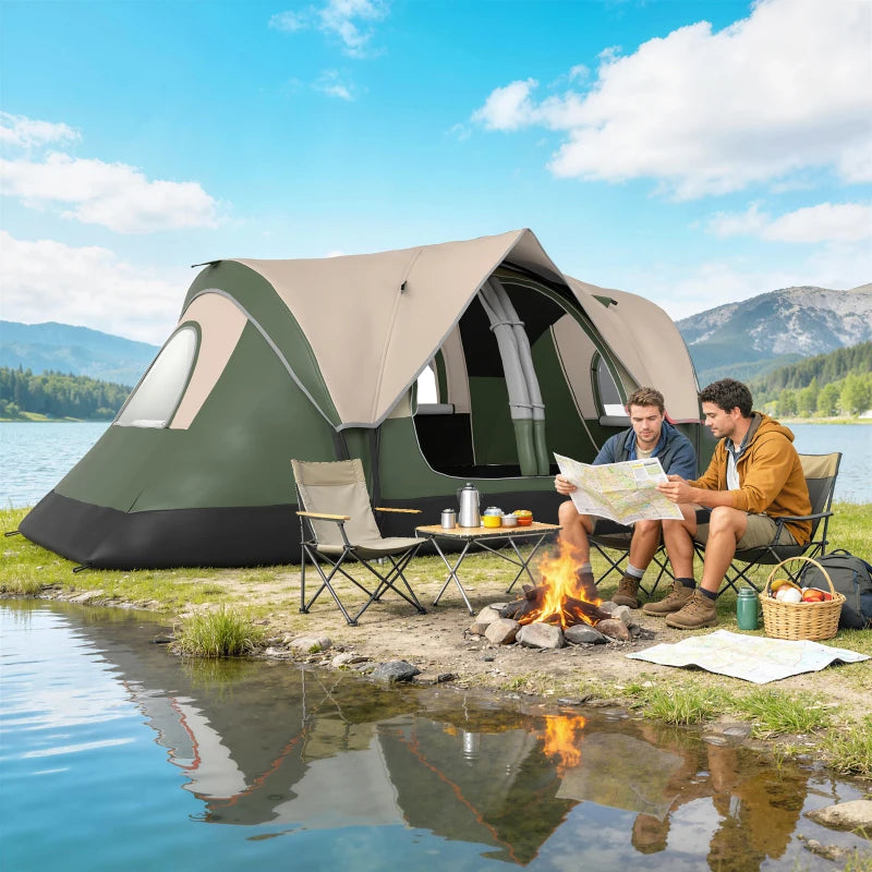 Camping Tent for 6-8 Man with 2000mm Waterproof Rainfly and Carry Bag for Fishing Hiking Festival, Dark Green