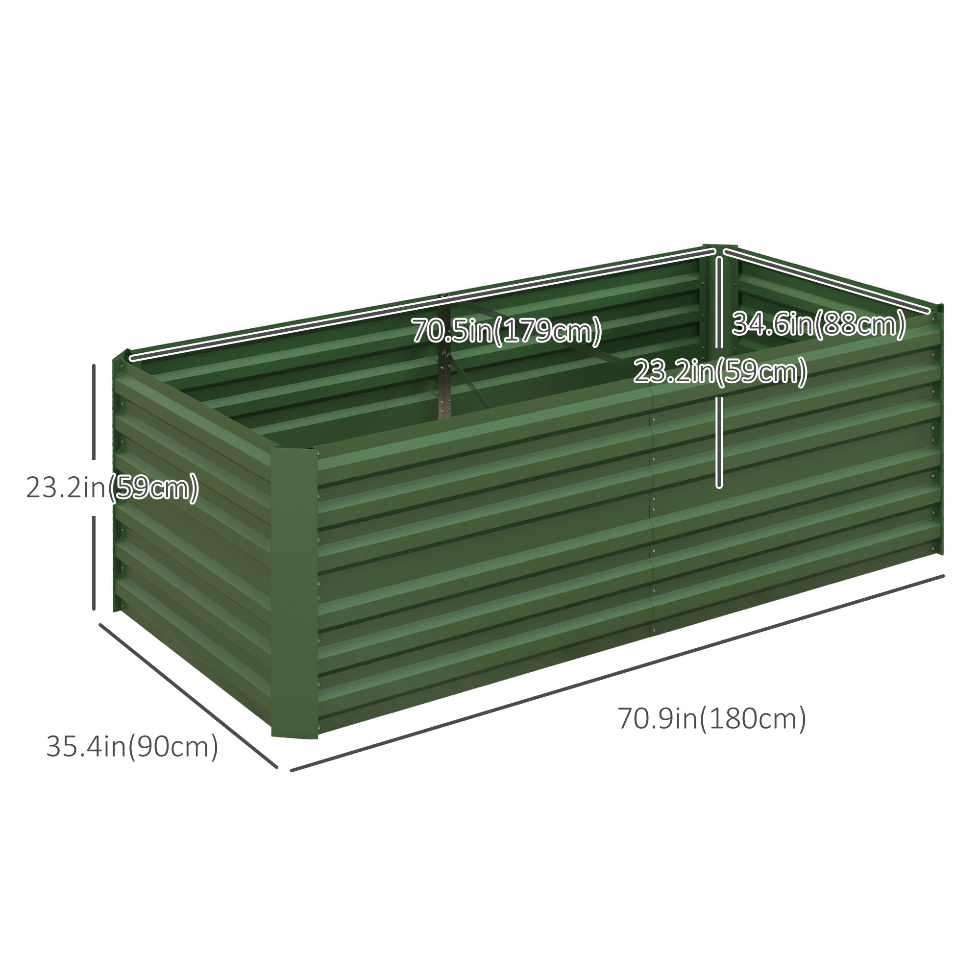 Outsunny Galvanized Raised Garden Bed, Steel Outdoor Planters with Reinforced Rods, 71" x 35" x 23", Green 