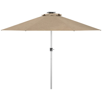 Outsunny Solar Illumination Shade: LED Lighted Patio Umbrella with 4 Lighting Modes, USB Charging Outdoor Deck Khaki 