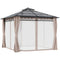 Outsunny 9' x 10' Outdoor Hardtop Gazebo Canopy w/ Double PC Roof, Steel Frame, Nettings, Curtains for Garden Lawn Deck, Khaki