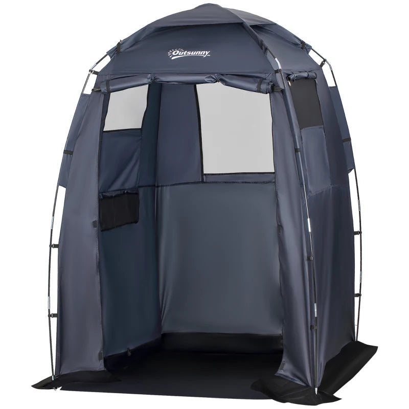 60" x 60" x 82" Shower Tent Extra Wide Changing Room Privacy Portable Camping Shelters with Windows & Floor Mat, Dark Blue