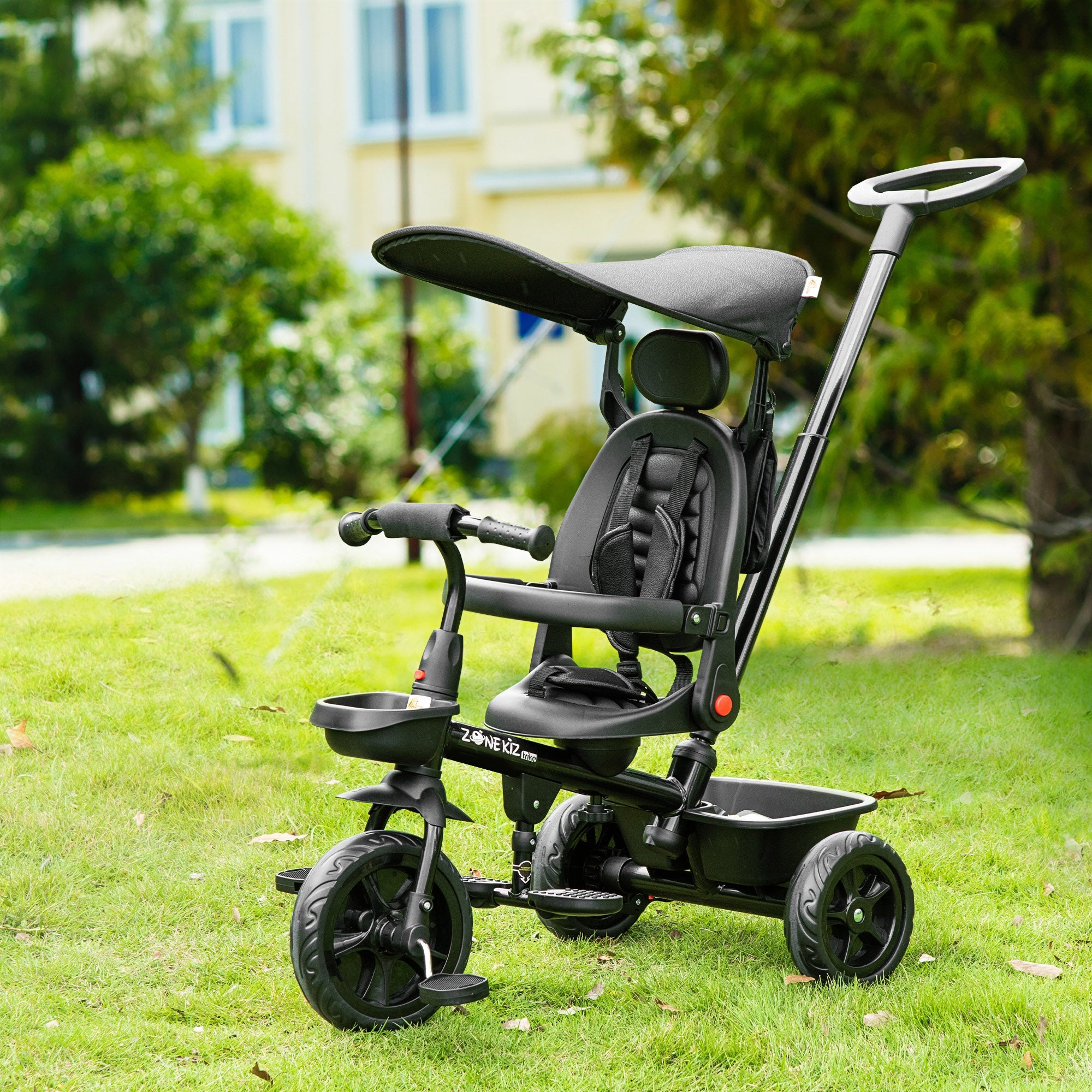 Qaba 4-in-1 Baby Tricycle Stroller with Reversible Seat, Adjustable Handle, Canopy, Safety Belt, Storage - Black 
