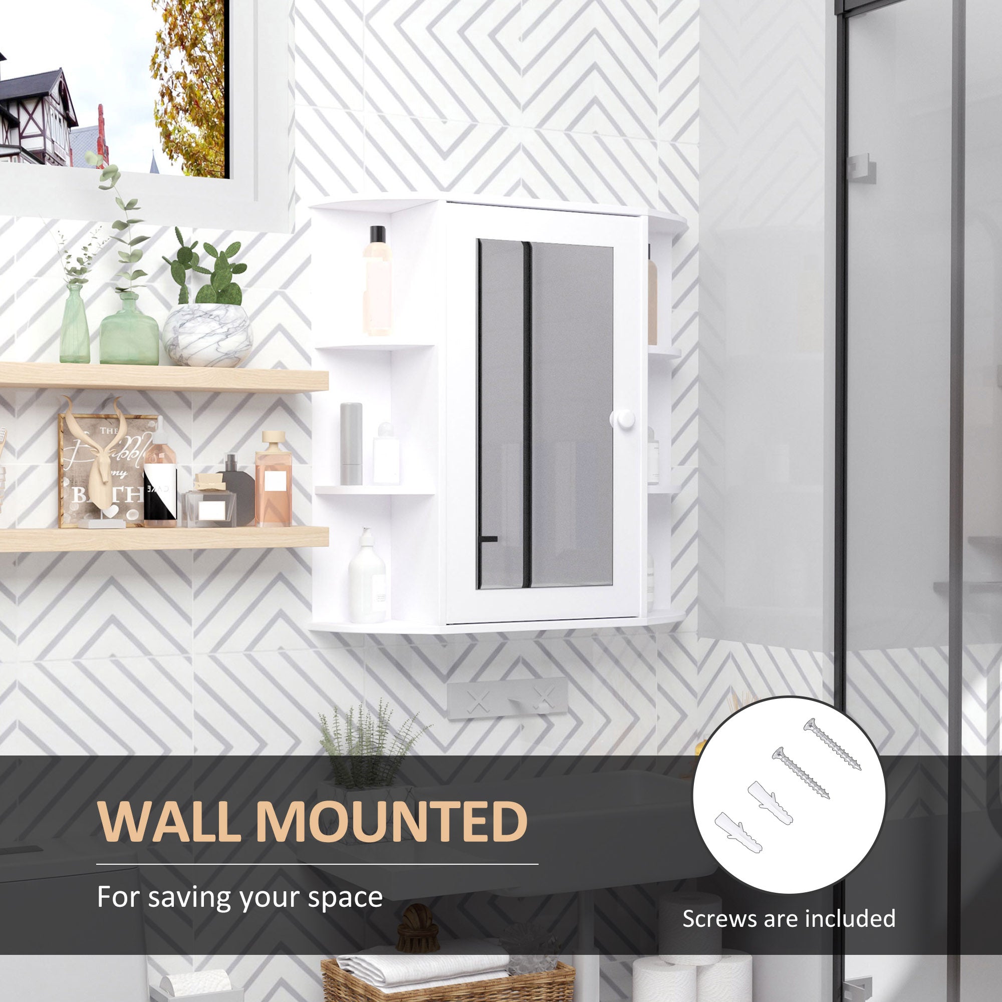 HOMCOM White Over Toilet Cabinet: Wall Mounted Bathroom Storage with Mirrored Door for Medicine & Accessories 