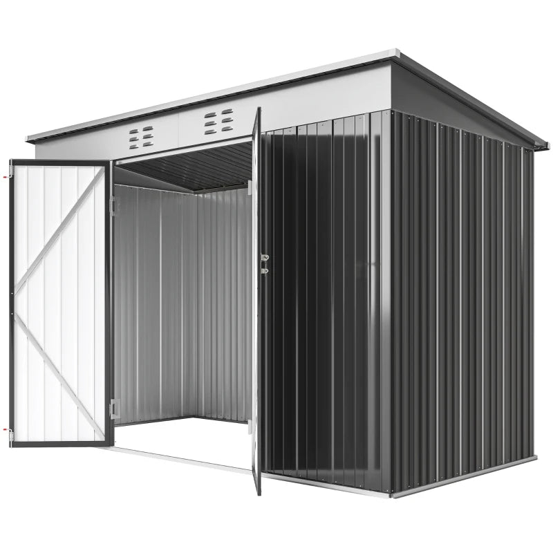9' x 4' Galvanized Steel Garden Storage Shed with Lockable Doors, Gloves and 2 Air Vents for Backyard, Patio, Lawn