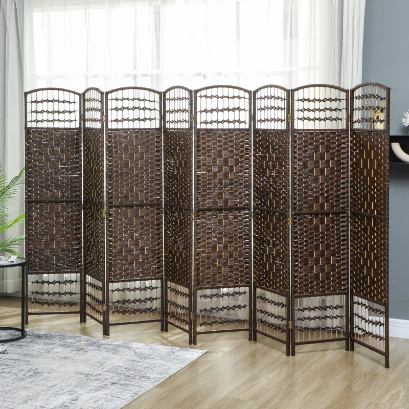 8 Panel Folding Room Divider, Portable Privacy Screen, Wave Fiber Room Partition for Home Office, Brown