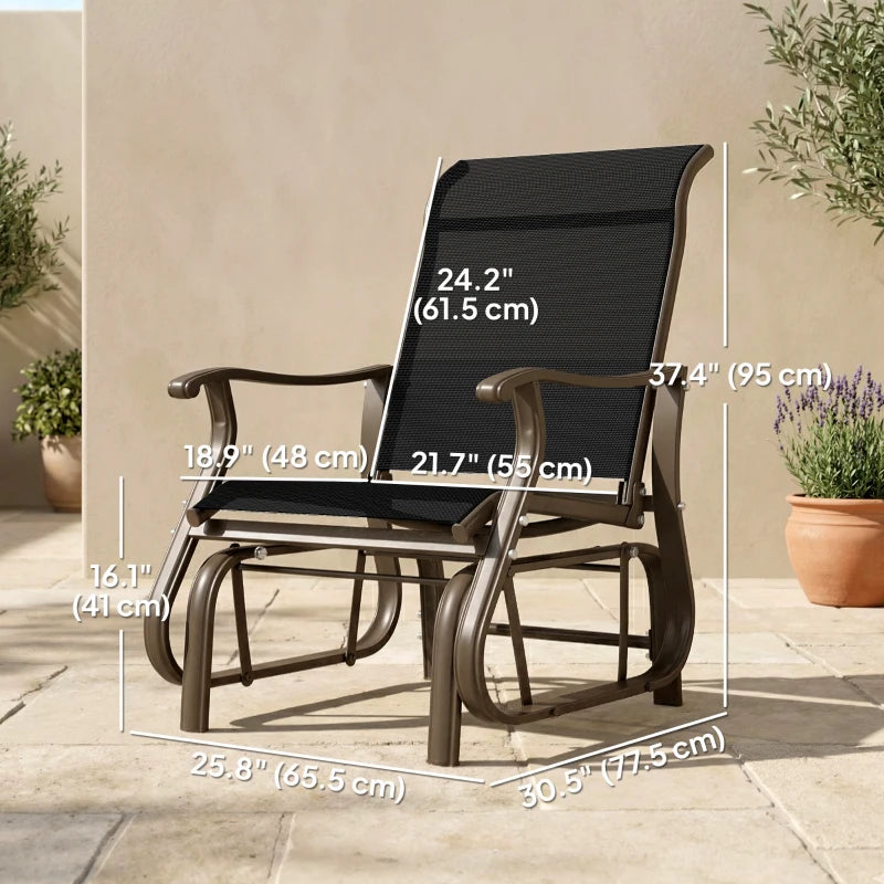 Outdoor Glider Chair, Patio Glider with Steel Frame and Mesh Fabric, Outdoor Chair for Backyard, Garden, Porch, Black