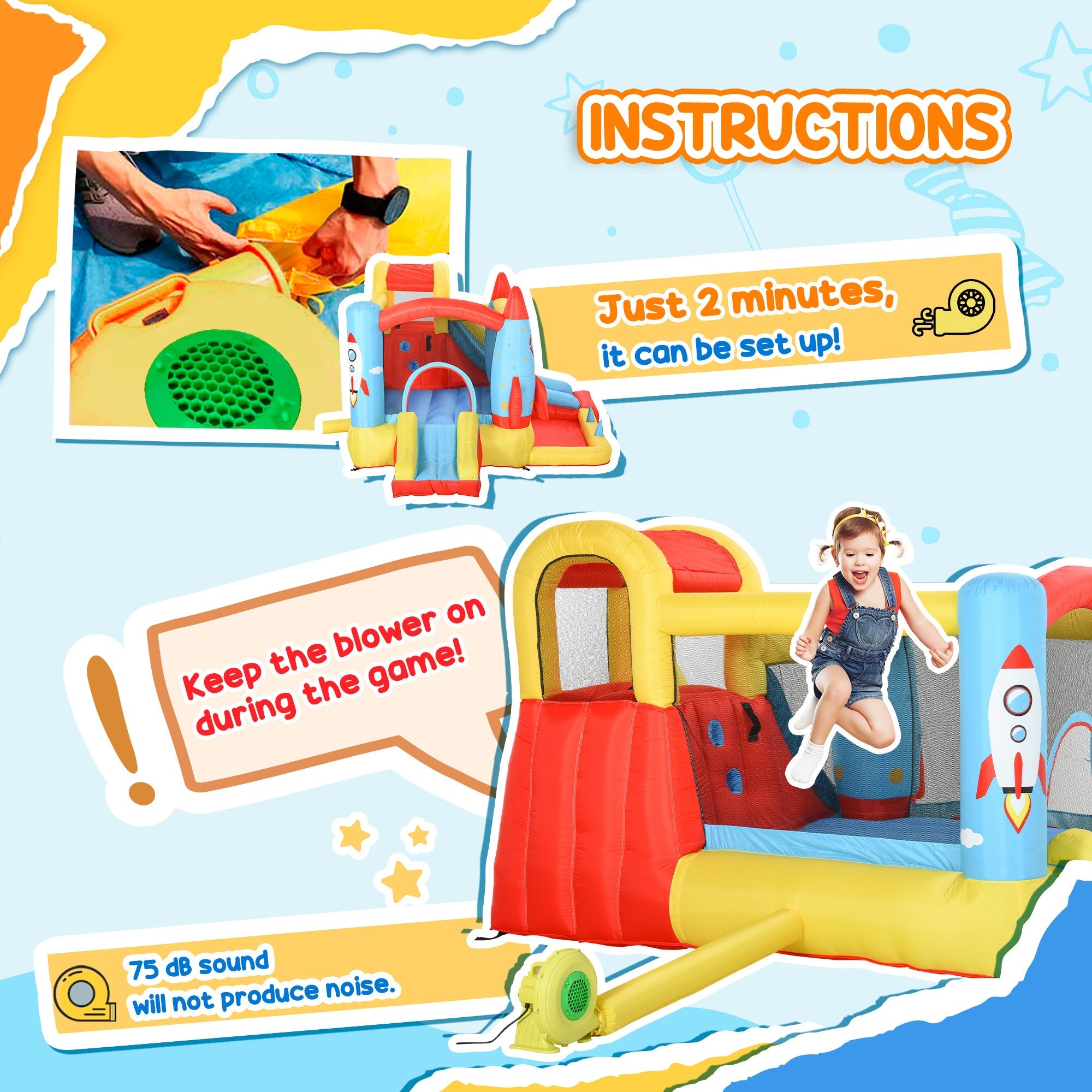 Outsunny Inflatable Kids Bouncy House, 4-in-1 Trampoline Bounce Castle with Slide & Water Pool, Includes Inflator, Ages 3-10 