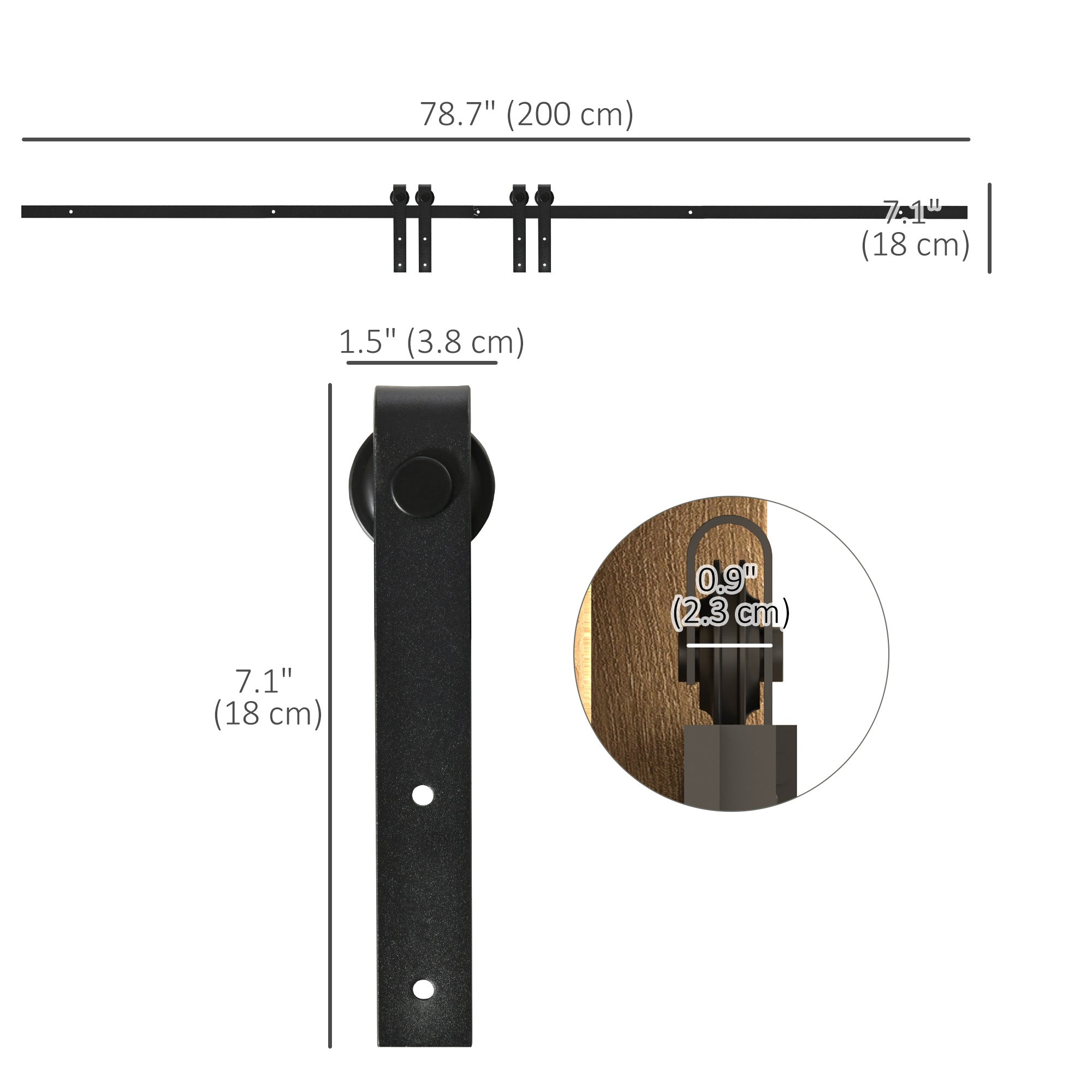HOMCOM 6.6FT Mini Barn Door Hardware Kit, Sliding Barn Door Cabinet Hardware Kit for 19.5"W Double Doors, Black 
