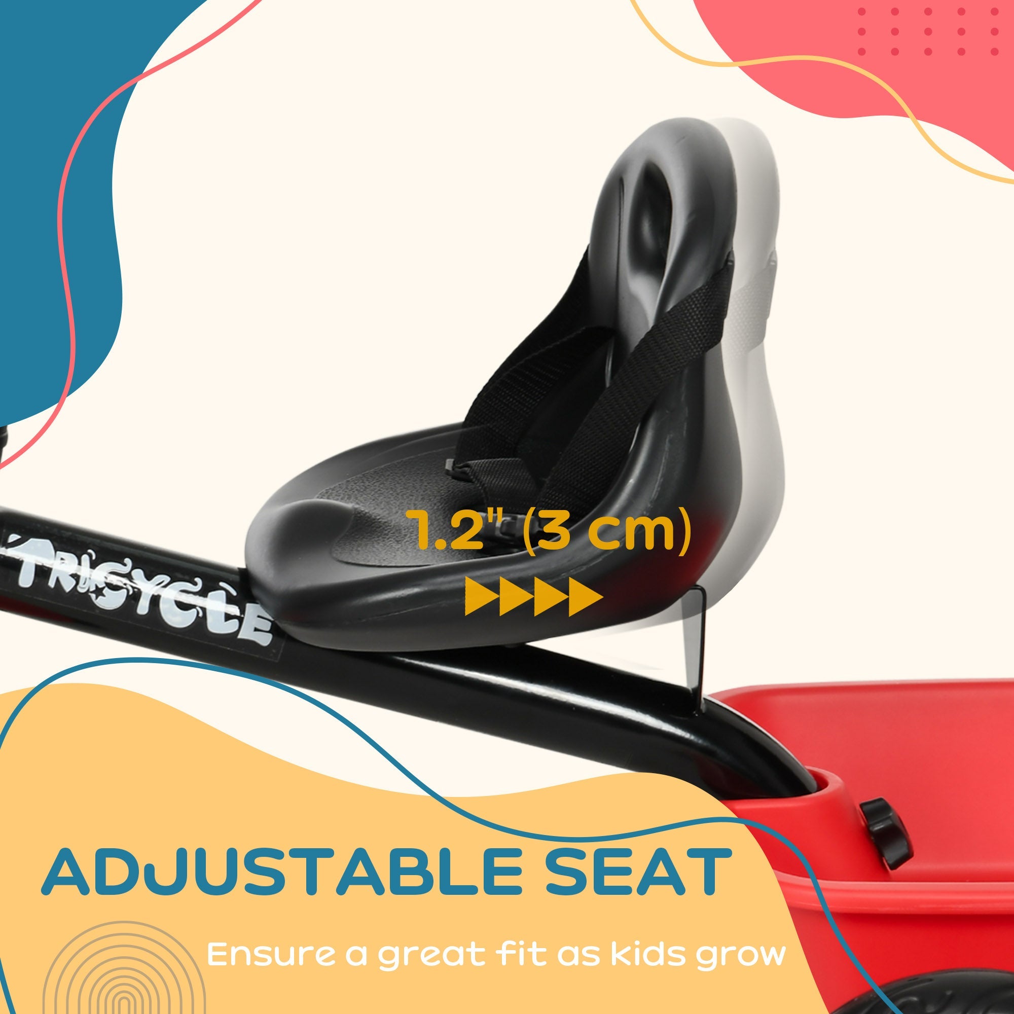 Qaba Kids Tricycle: Adjustable Seat 2-5 Years, Storage Baskets, for Girls/Boys in Red 